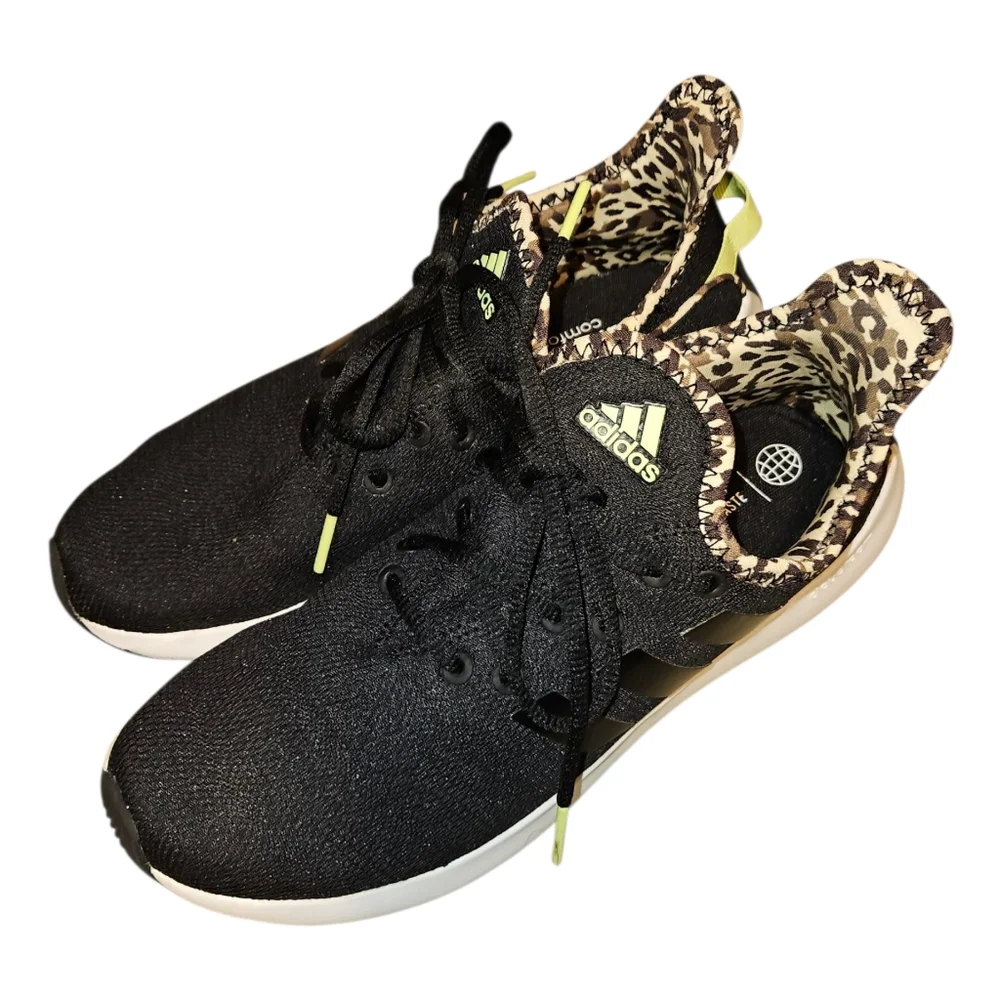 Adidas Cloudfoam Black Sneakers with Leopard Print Womens Size 8 - Picture 2 of 7
